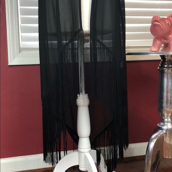 Naked Zebra Black chiffon “sweater”/ fringe trim. - Picture 2 of 6